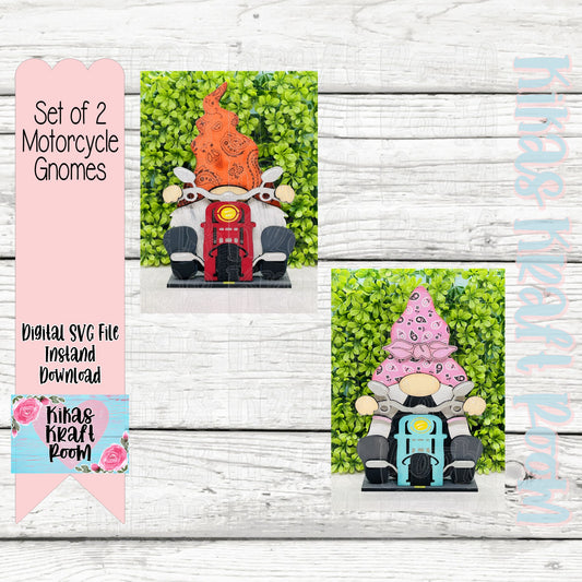 Set of 2 Motorcycle Gnome Sitters DIGITAL LASER SVG File