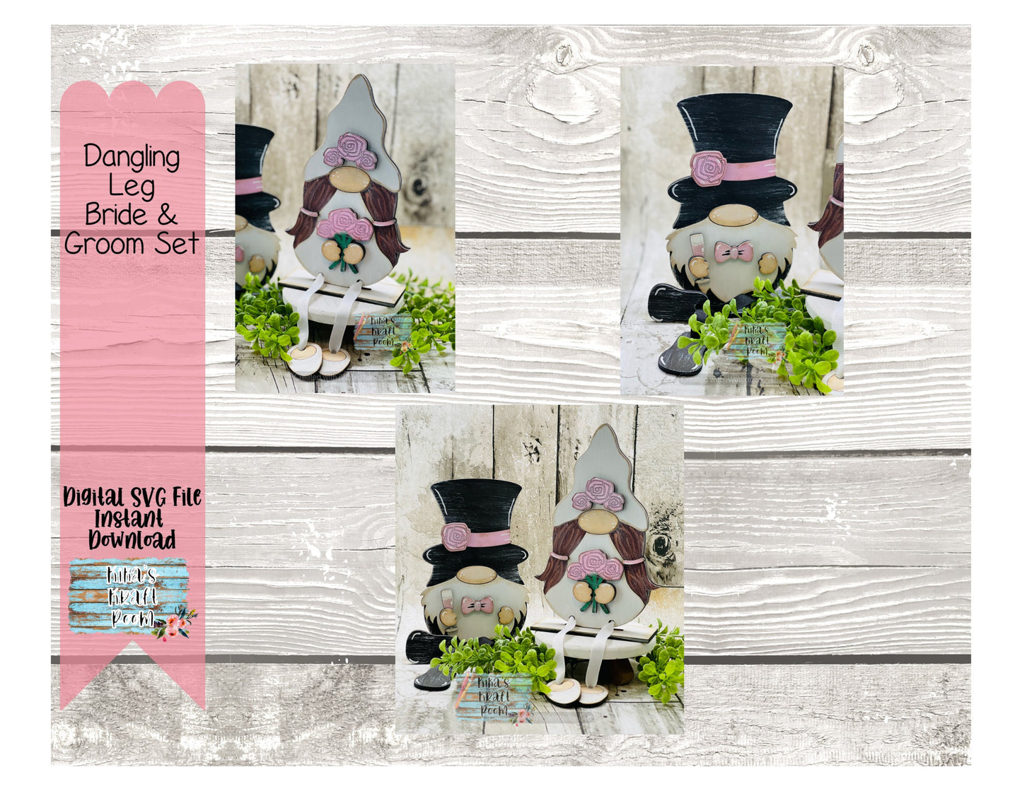 Dangling Leg Bride & Groom Gnome Set DIGITAL SVG File