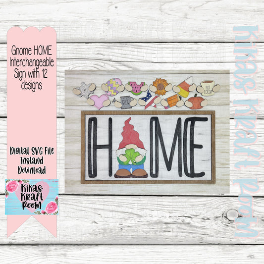Gnome HOME Interchangeable Sign with 12 options DIGITAL LASER SVG File
