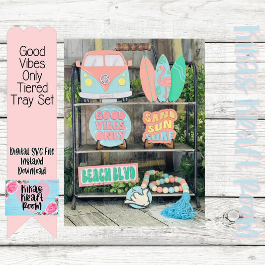 Good Vibes Only Tiered Tray Set ~ DIGITAL LASER SVG File ~ Glowforge