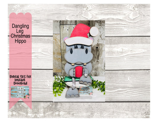 Dangling Leg Christmas Hippo Digital SVG File