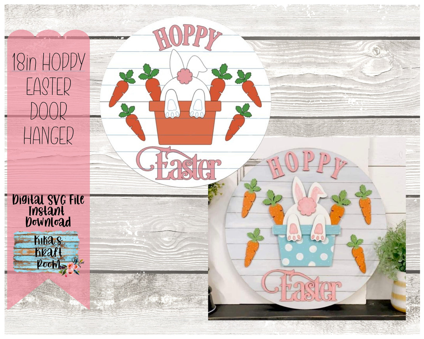 18" Round Hoppy Easter Door Hanger DIGITAL SVG File