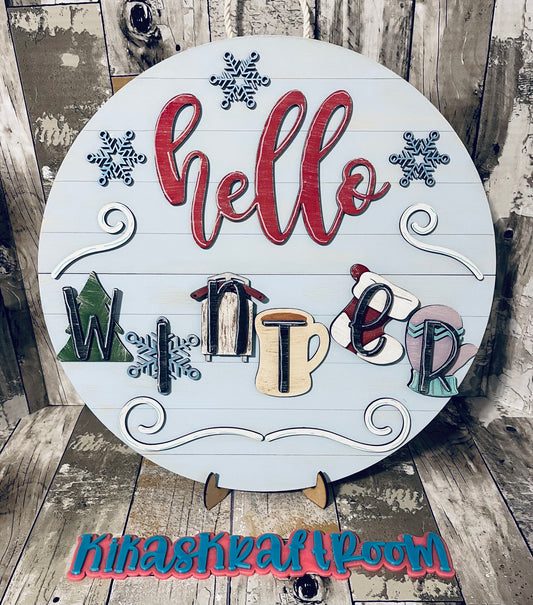 15" Hello Winter Door Hanger DIGITAL SVG File