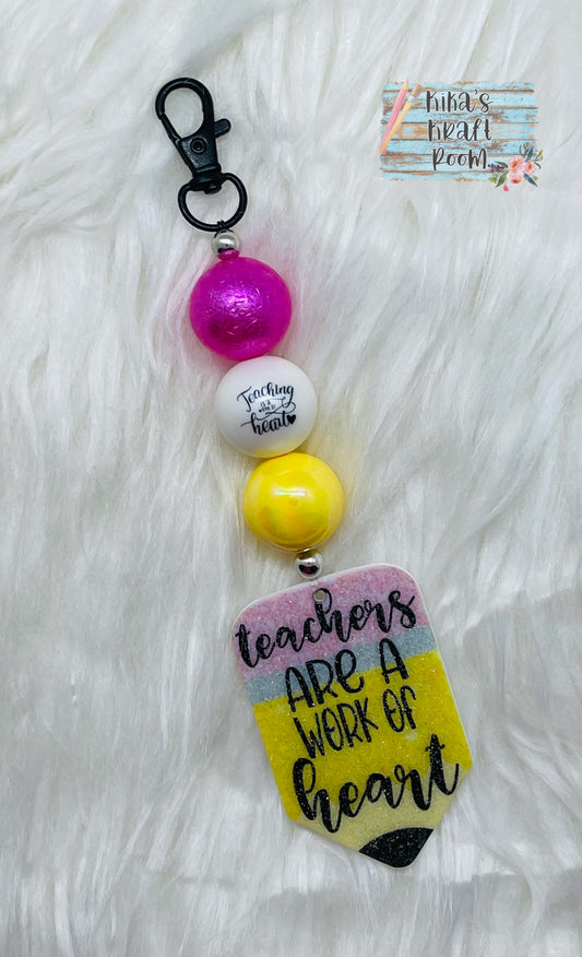 Teacher are a Work of Heart Beaded Keychain - Unique - Hard to Find