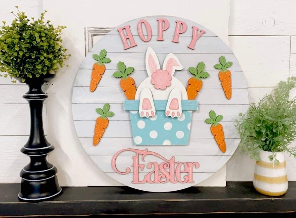 18" Round Hoppy Easter Door Hanger DIGITAL SVG File