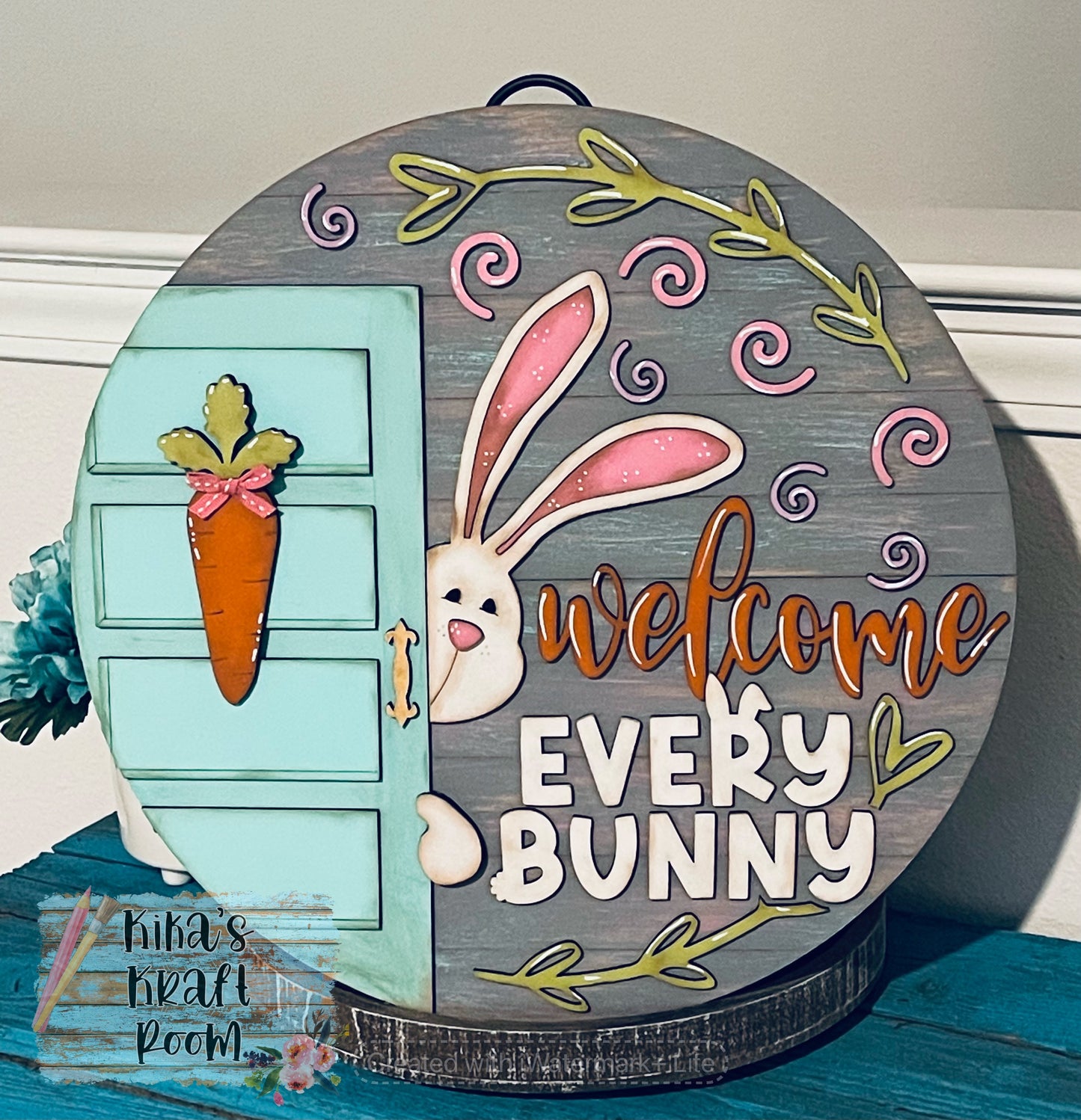 18" Shy Bunny Welcome Door Hanger DIGITAL SVG File