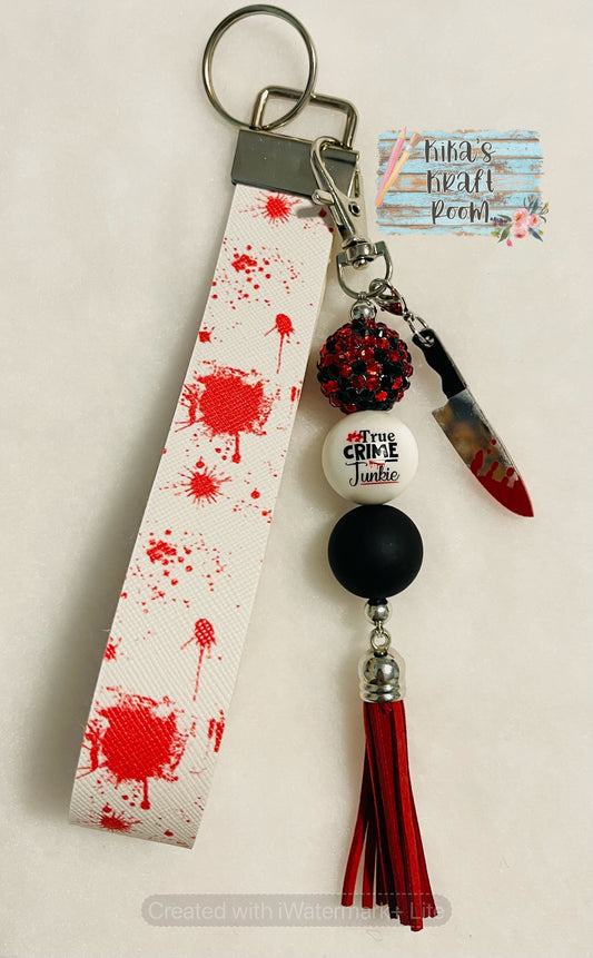 Rare, HTF Crime Show Junkie Bubblegum Bead Keychain with Matching Charm and Wristlet