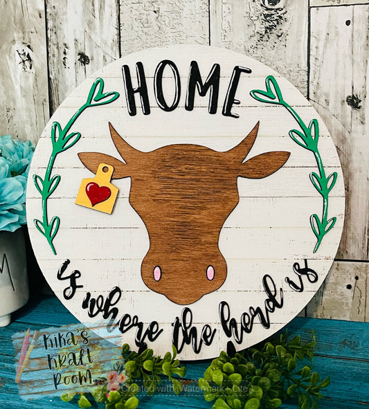 Home Is Where The Herd Is Cow Head 18in and 10" Door Hangers DIGITAL SVG File