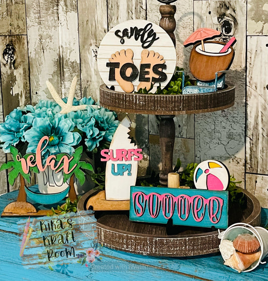 Sandy Toes Beach Themed Tiered Tray Set DIGITAL SVG File