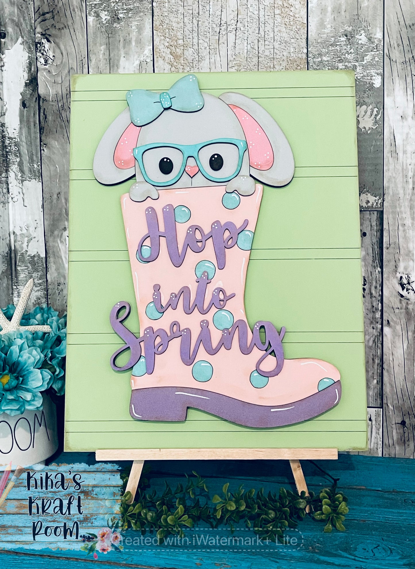 15" Hop Into Spring Hipster Bunny in Boot Sign DIGITAL SVG File