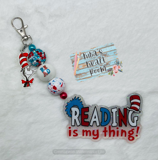 Reading Is My Thing Beaded Keychain with matching charm
