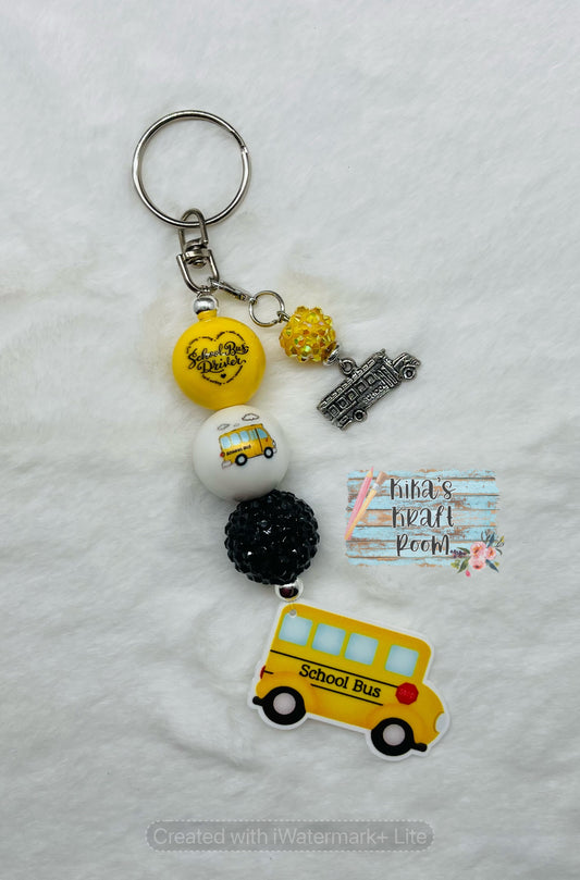 School Bus Driver Bubblegum Bead Keychain with matching Charm