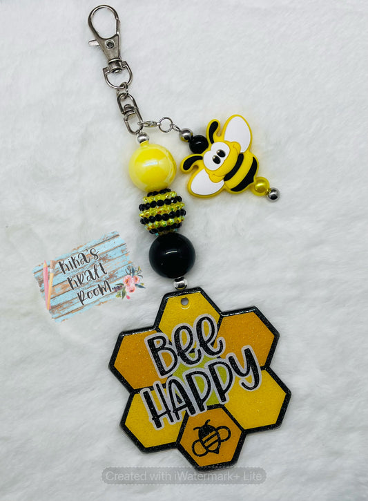 Bee Happy Honey Comb 3” Resin KC w/matching charm