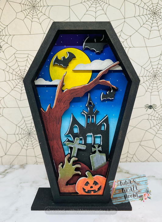7 Layer Coffin Shaped Halloween Scene DIGITAL SVG File