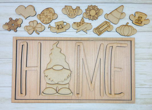 Gnome HOME Interchangeable Sign with 12 options DIGITAL LASER SVG File