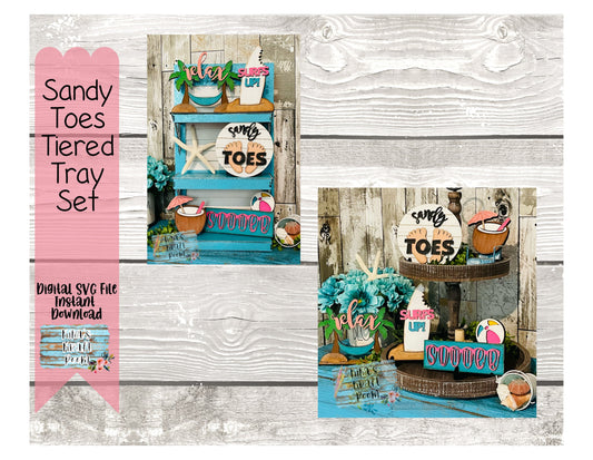 Sandy Toes Beach Themed Tiered Tray Set DIGITAL SVG File