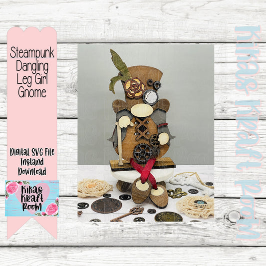 Steampunk Dangling Leg Girl Gnome DIGITAL LASER SVG File