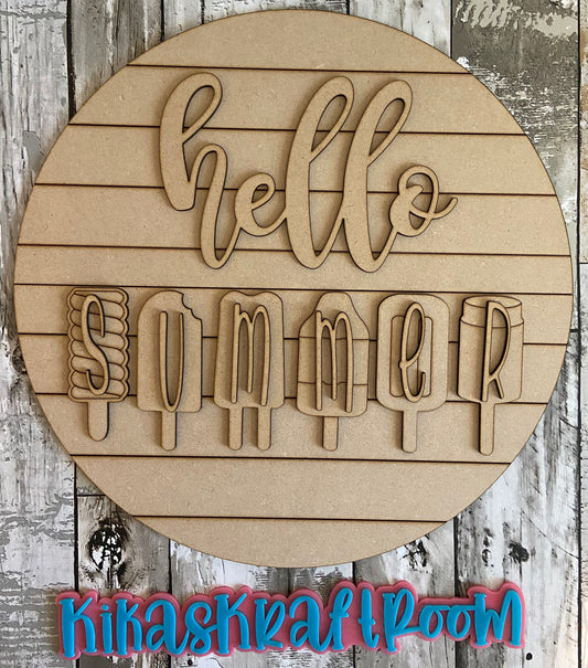 Hello Summer Popsicles 14in Door Sign DIGITAL SVG File