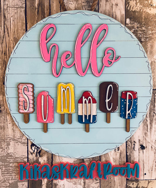 Hello Summer Popsicles 14in Door Sign DIGITAL SVG File