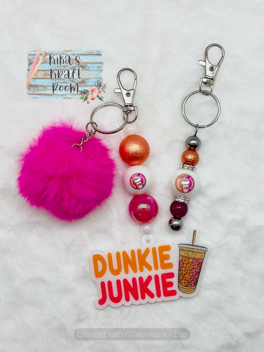 HTF Dunkie Junkie Bubblegum Bead Keychain w/matching purse clip